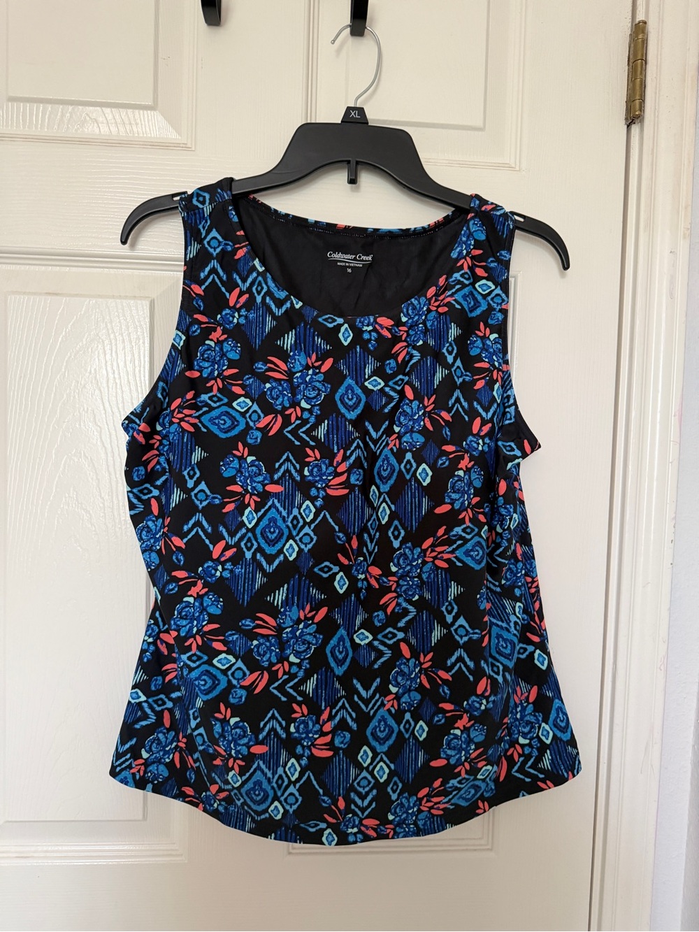 Coldwater Creek Sleeveless Floral Geometric Swim Top - geometric print, size 16